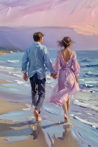 Beautiful couple on beach-Luxurious-Love & Togetherness-3D Textured Wall Art | UV Embossed Canvas Wall Frame for bed room
