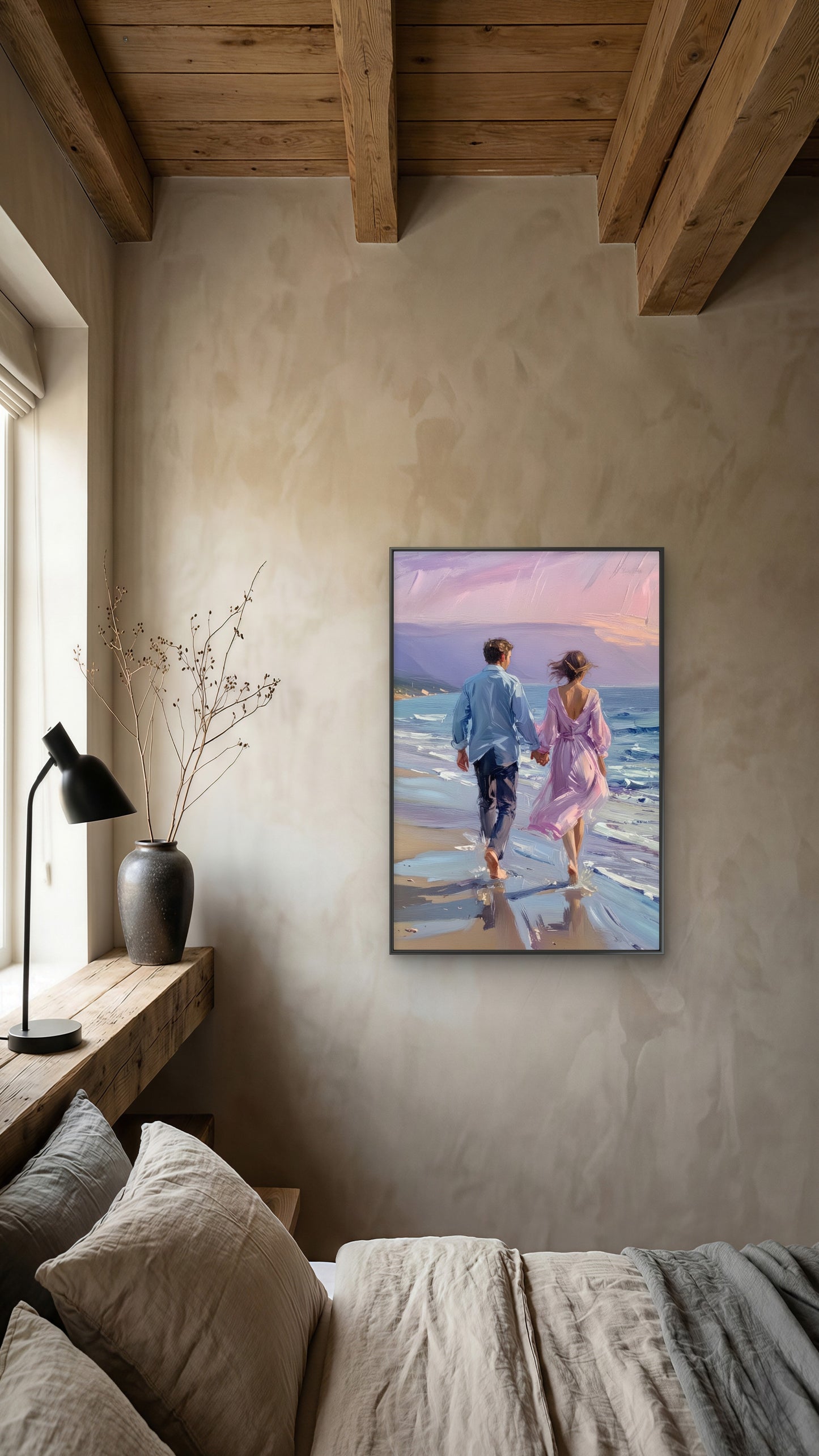 Beautiful couple on beach-Luxurious-Love & Togetherness-3D Textured Wall Art | UV Embossed Canvas Wall Frame for bed room