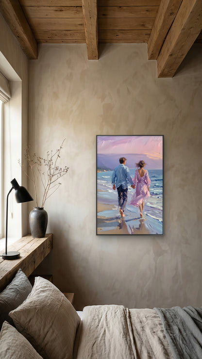 Beautiful couple on beach-Luxurious-Love & Togetherness-3D Textured Wall Art | UV Embossed Canvas Wall Frame for bed room
