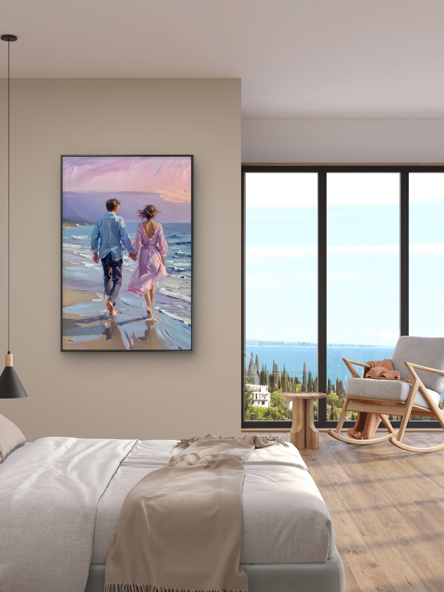 Beautiful couple on beach-Luxurious-Love & Togetherness-3D Textured Wall Art | UV Embossed Canvas Wall Frame for bed room