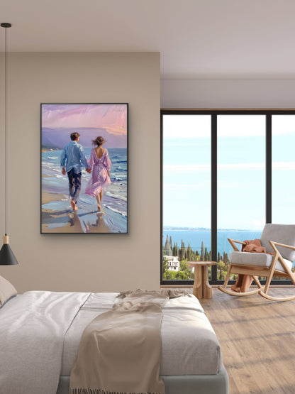 Beautiful couple on beach-Luxurious-Love & Togetherness-3D Textured Wall Art | UV Embossed Canvas Wall Frame for bed room