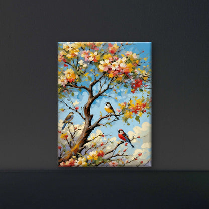 Birds of the Flowering Branch-Luxurious-Wildlife & Animals-3D Textured Wall Art | UV Embossed Canvas Wall Frame for Home decor