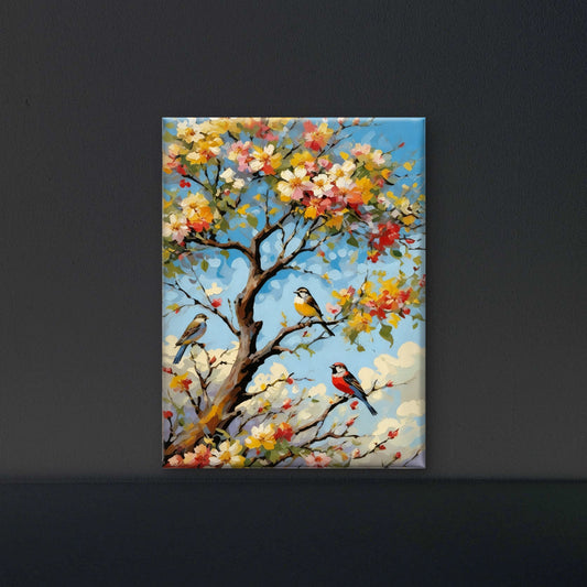 Birds of the Flowering Branch-Luxurious-Wildlife & Animals-3D Textured Wall Art | UV Embossed Canvas Wall Frame for Home decor