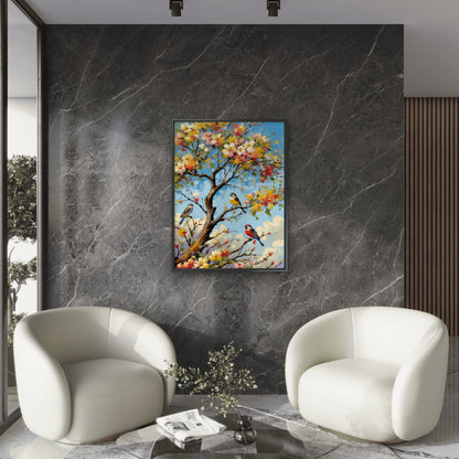 Birds of the Flowering Branch-Luxurious-Wildlife & Animals-3D Textured Wall Art | UV Embossed Canvas Wall Frame for Home decor