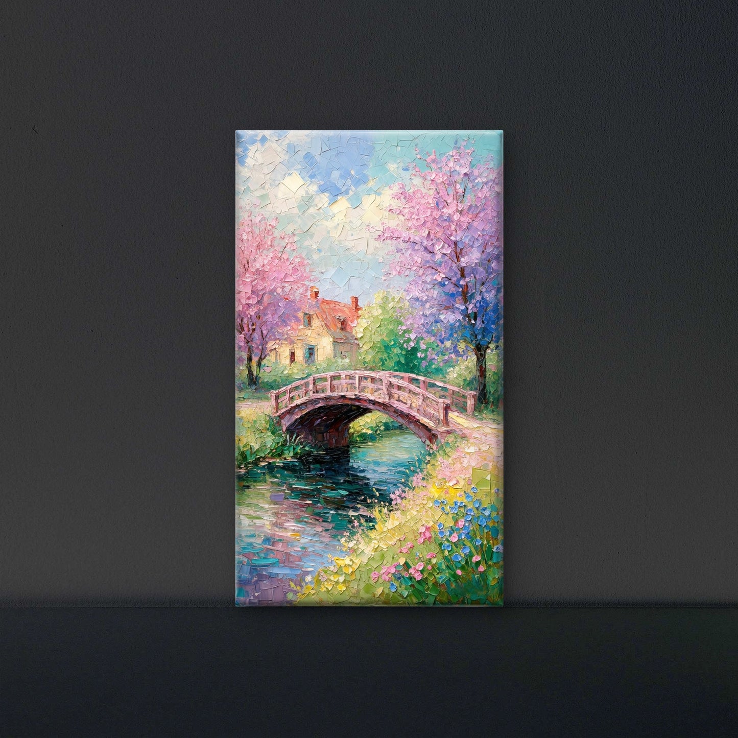 Blossom Pink Canopy Bridge Luxurious-Nature & Landscapes -3D Textured Wall Art | UV Embossed Canvas Wall Frame for Home decor