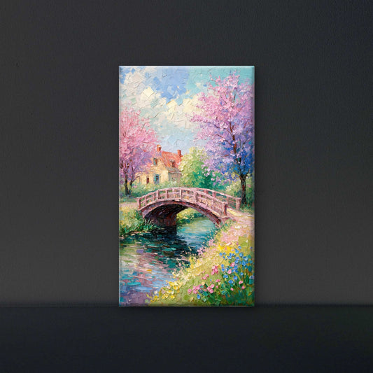 Blossom Pink Canopy Bridge Luxurious-Nature & Landscapes -3D Textured Wall Art | UV Embossed Canvas Wall Frame for Home decor