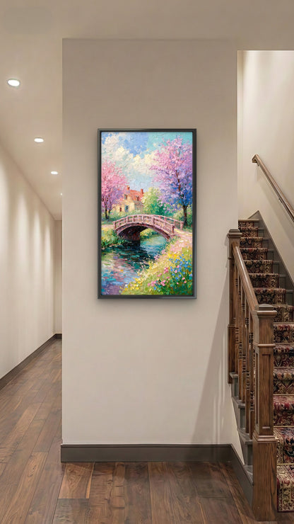 Blossom Pink Canopy Bridge Luxurious-Nature & Landscapes -3D Textured Wall Art | UV Embossed Canvas Wall Frame for Home decor