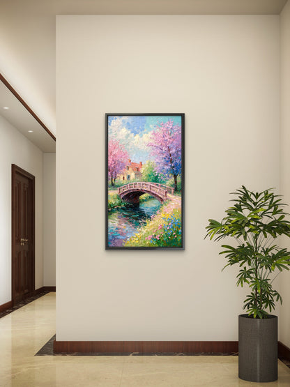 Blossom Pink Canopy Bridge Luxurious-Nature & Landscapes -3D Textured Wall Art | UV Embossed Canvas Wall Frame for Home decor