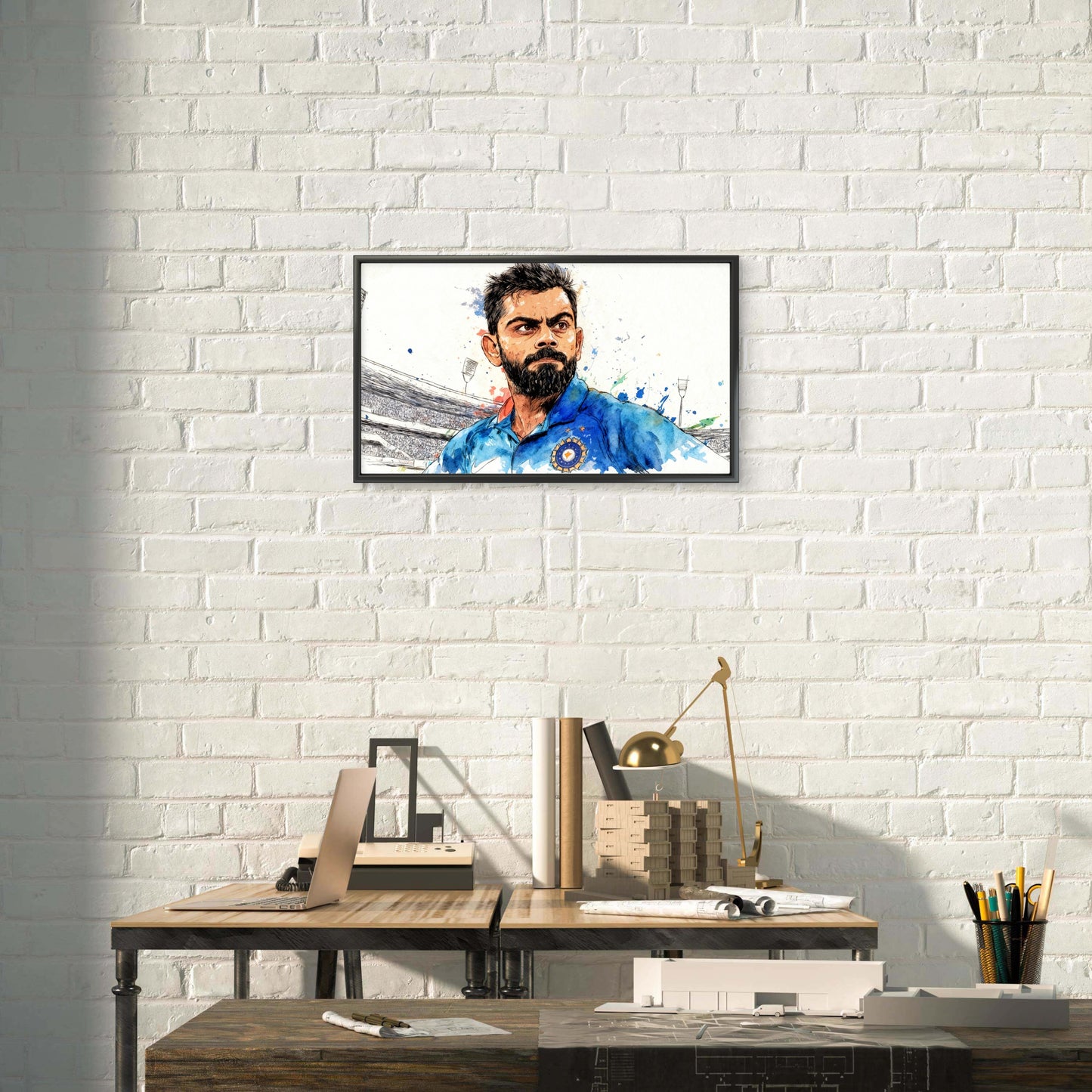 Blue Splash Virat Kohli-Luxurious-Lifestyle & Hobbies-3D Textured Wall Art | UV Embossed Canvas Wall Frame for Kids room and office