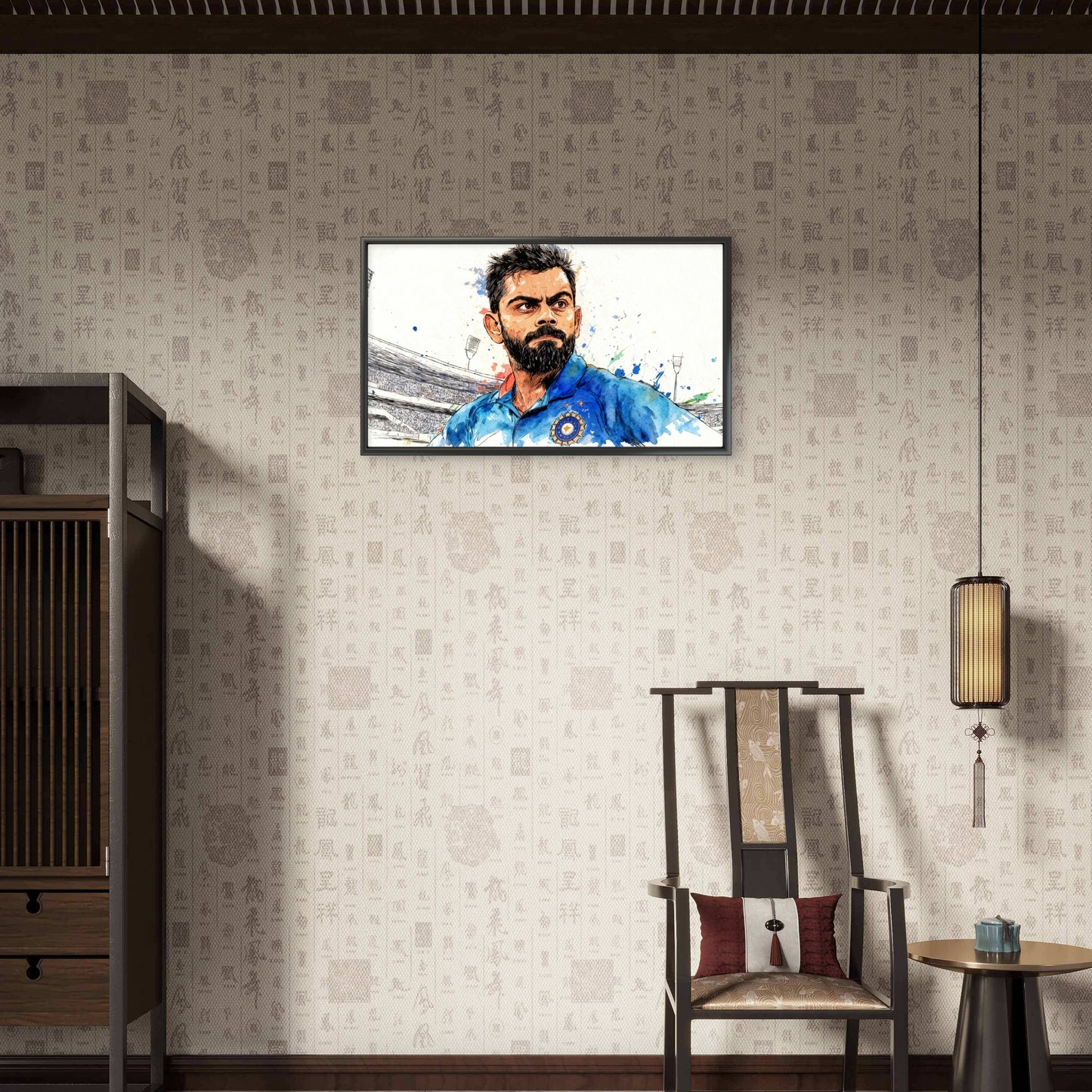 Blue Splash Virat Kohli-Luxurious-Lifestyle & Hobbies-3D Textured Wall Art | UV Embossed Canvas Wall Frame for Kids room and office