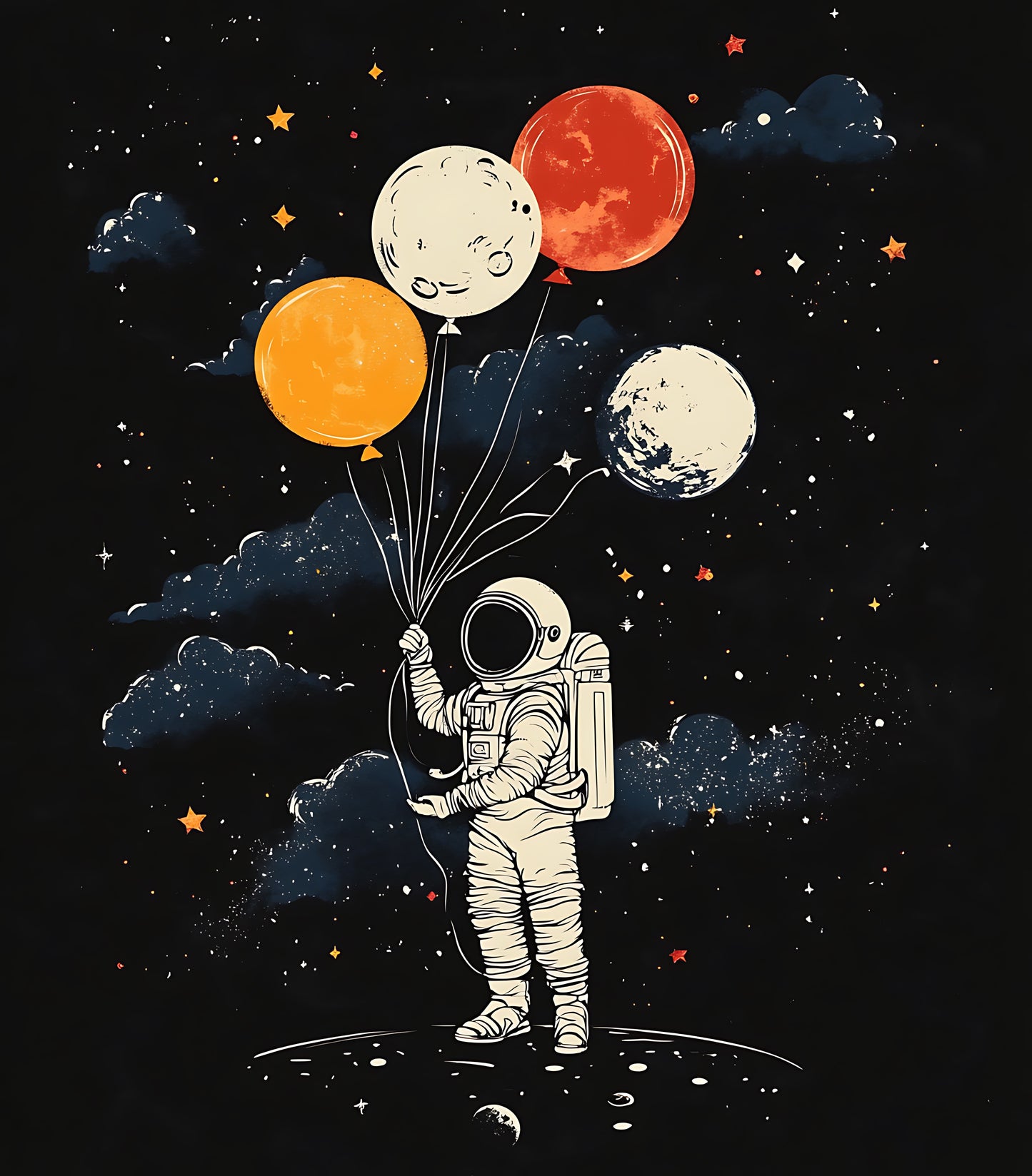 astronaut-with-balloons-sky-with-stars-moon-Premium-Cosmic & Fantasy-3D Textured Wall Art | UV Embossed Canvas Wall Frame for Kids room and living room