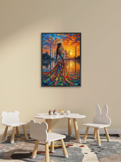The Floral Gown at the Taj-Luxury-Kids & Whimsical-3D Textured Wall Art | UV Embossed Canvas Wall Frame for Kids room