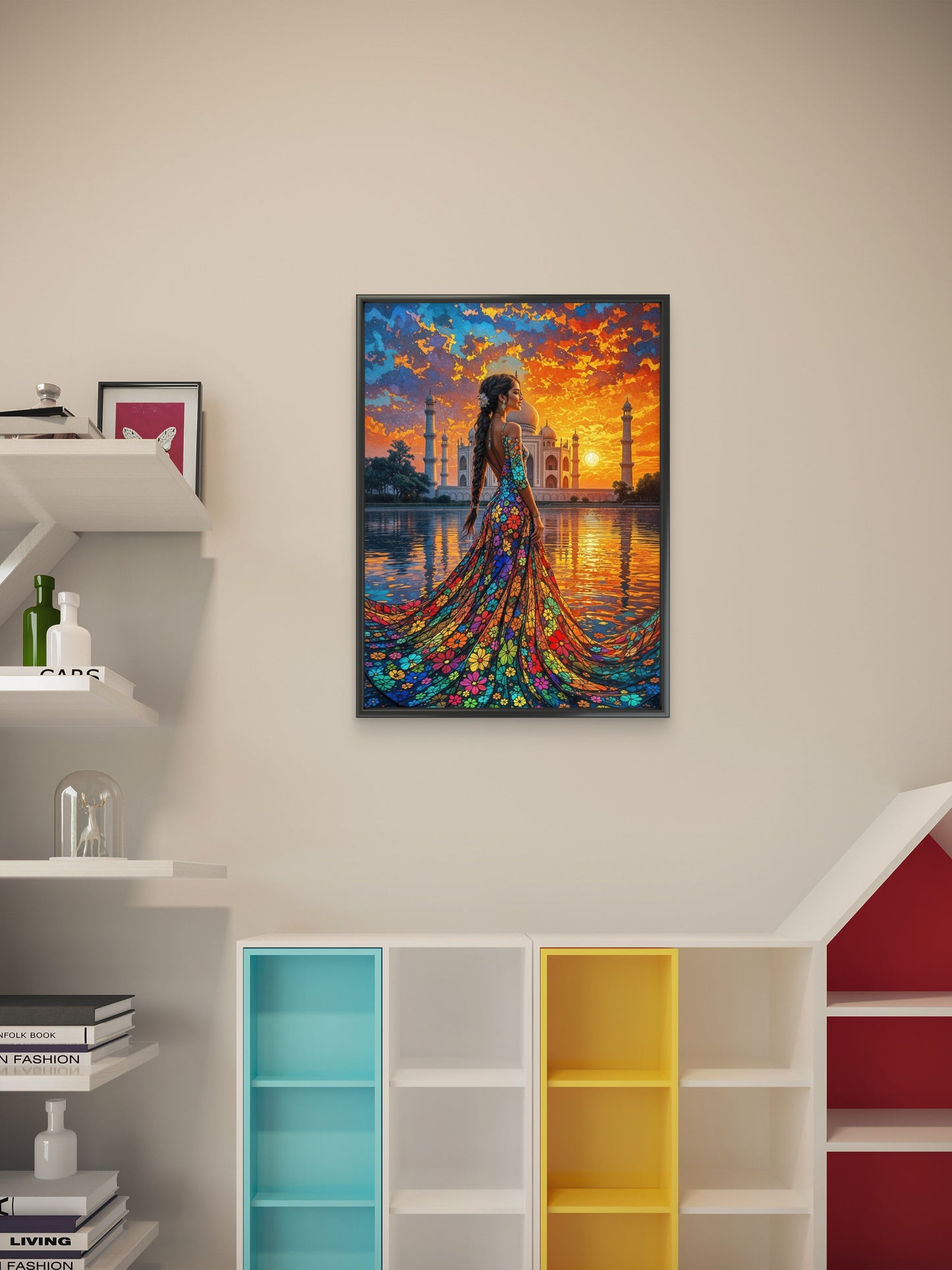 The Floral Gown at the Taj-Luxury-Kids & Whimsical-3D Textured Wall Art | UV Embossed Canvas Wall Frame for Kids room