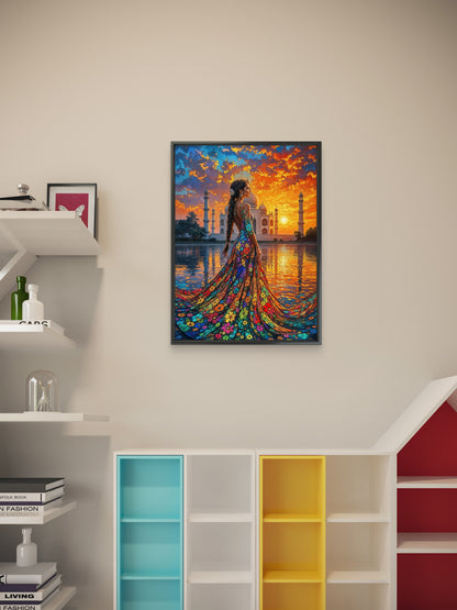 The Floral Gown at the Taj-Luxury-Kids & Whimsical-3D Textured Wall Art | UV Embossed Canvas Wall Frame for Kids room