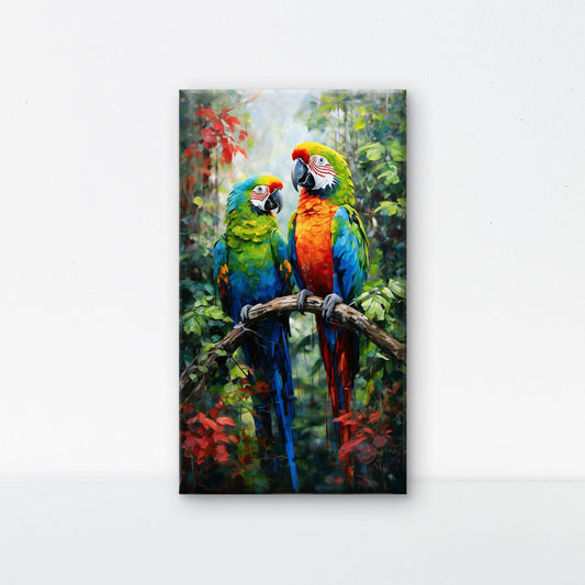 Colorful Macaw Birds Forest Luxurious-Wild life & animal -3D Textured Wall Art | UV Embossed Canvas Wall Frame for Home decor