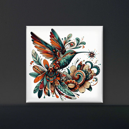 Colorful Steampunk Humming bird With Gears And Floral Accents-Luxurious-Wildlife & Animals-3D Textured Wall Art | UV Embossed Canvas Wall Frame for Home decor