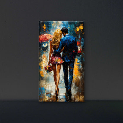 Couple_umbrella_rainy_city_street Luxurious-Love & Togetherness -3D Textured Wall Art | UV Embossed Canvas Wall Frame for Home decor