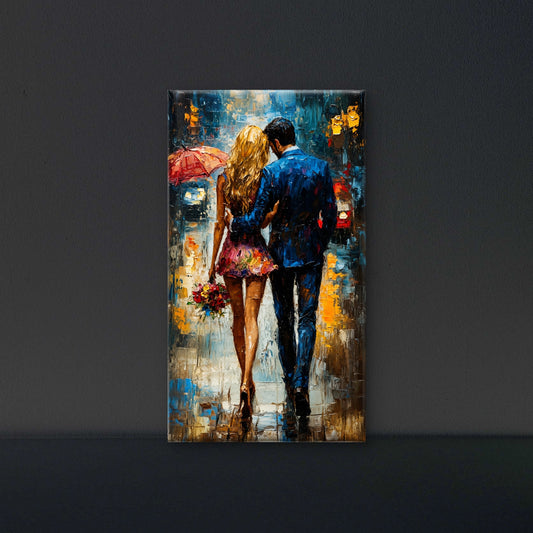 Couple_umbrella_rainy_city_street Luxurious-Love & Togetherness -3D Textured Wall Art | UV Embossed Canvas Wall Frame for Home decor