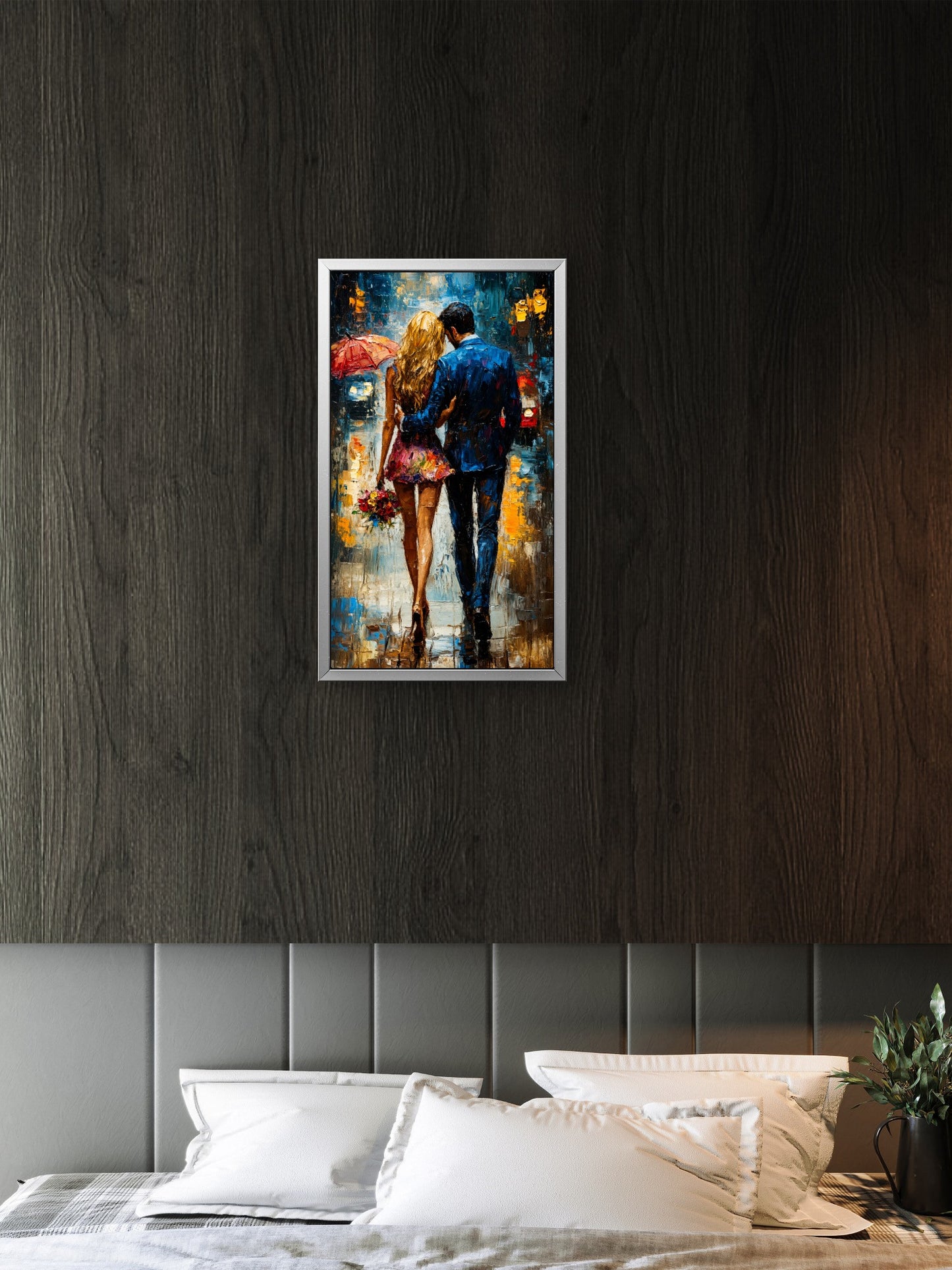 Couple_umbrella_rainy_city_street Luxurious-Love & Togetherness -3D Textured Wall Art | UV Embossed Canvas Wall Frame for Home decor