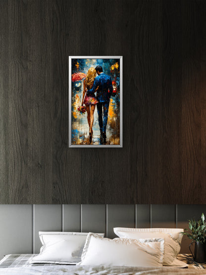 Couple_umbrella_rainy_city_street Luxurious-Love & Togetherness -3D Textured Wall Art | UV Embossed Canvas Wall Frame for Home decor