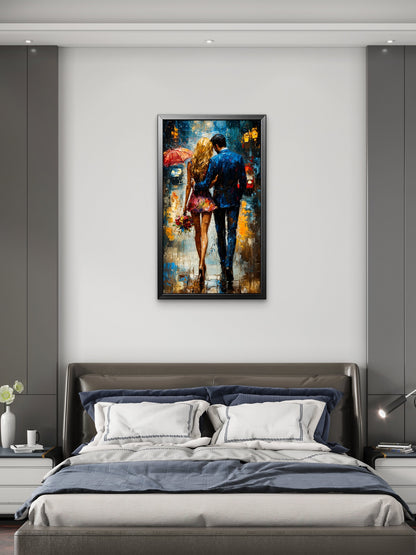 Couple_umbrella_rainy_city_street Luxurious-Love & Togetherness -3D Textured Wall Art | UV Embossed Canvas Wall Frame for Home decor