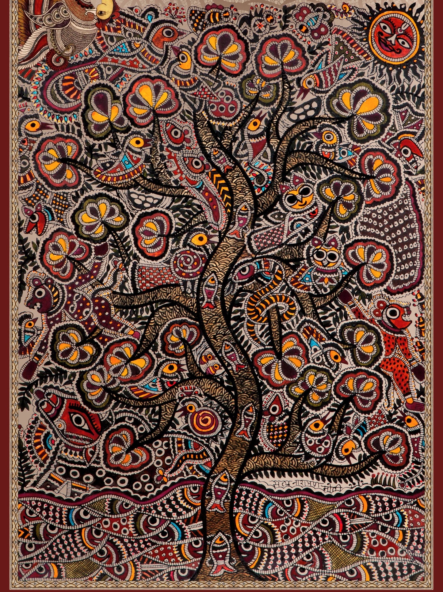 Digital textile kalamkari Allover pattern design-Luxurious-Indian Culture &  Folk Art 3D Textured Wall Art | UV Printed Embossed Canvas Wall Frame for Home Decor,living Room