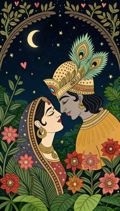 radha-and-krishna-Luxurious-Indian Culture &  Folk Art 3D Textured Wall Art | UV Printed Embossed Canvas Wall Frame for Home Decor,living Room