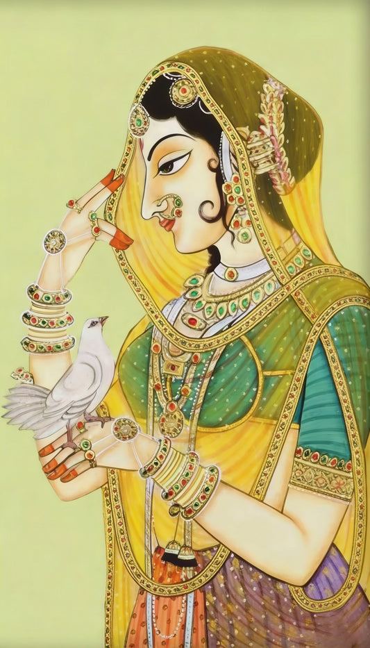 traditional-indian-Digiatl-painting-of-a-woman-Luxurious-Indian Culture &  Folk Art 3D Textured Wall Art | UV Printed Embossed Canvas Wall Frame for Home Decor,living Room