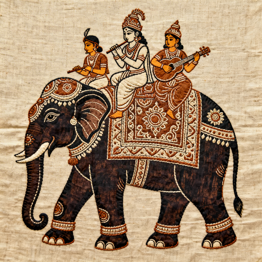 kalamkari-processional-elephant-srikalahasti-Luxurious-Indian Culture &  Folk Art 3D Textured Wall Art | UV Printed Embossed Canvas Wall Frame for Home Decor,living Room