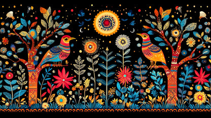colorful-madhubani-Luxurious-Indian Culture &  Folk Art 3D Textured Wall Art | UV Printed Embossed Canvas Wall Frame for Home Decor,living Room
