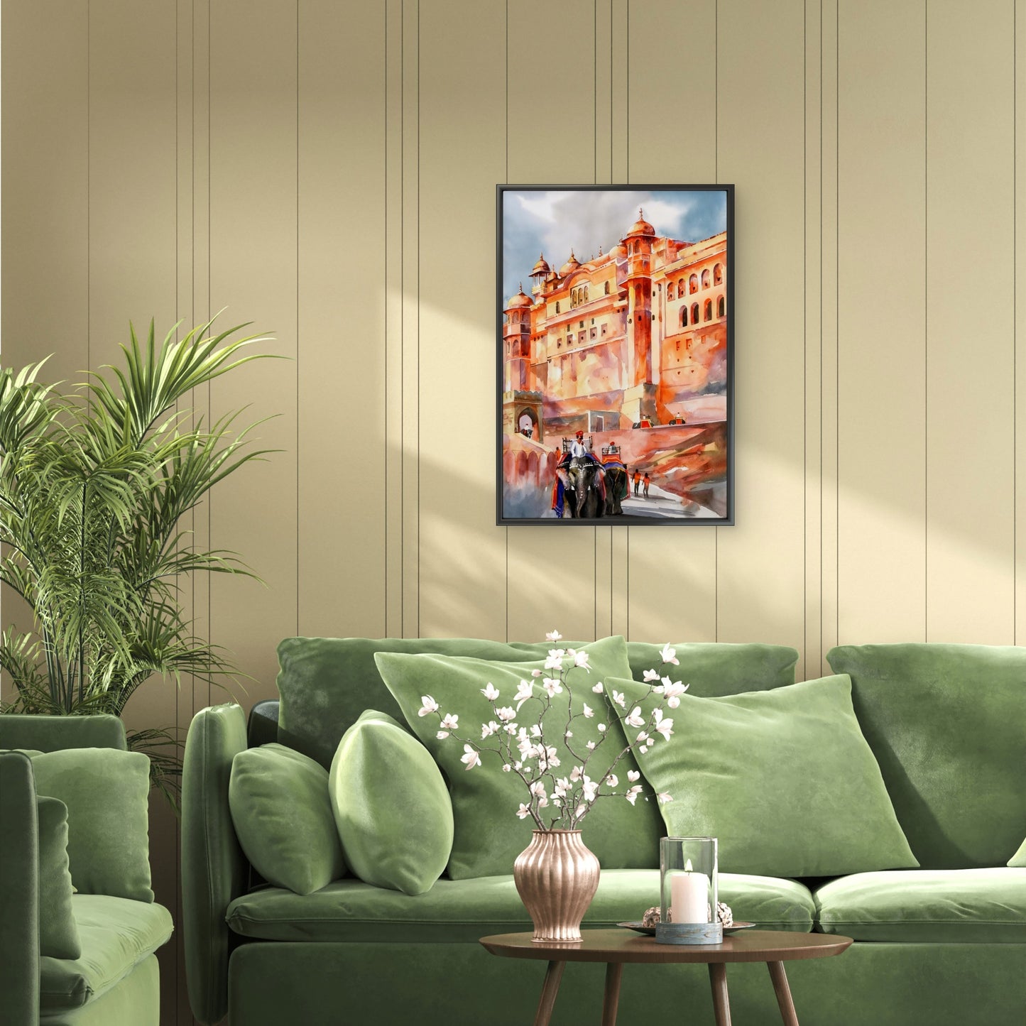 Elephant Ride at Amber Fort-Luxurious-Indian Culture &  Folk Art 3D Textured Wall Art | UV Printed Embossed Canvas Wall Frame for Home Decor,living Room