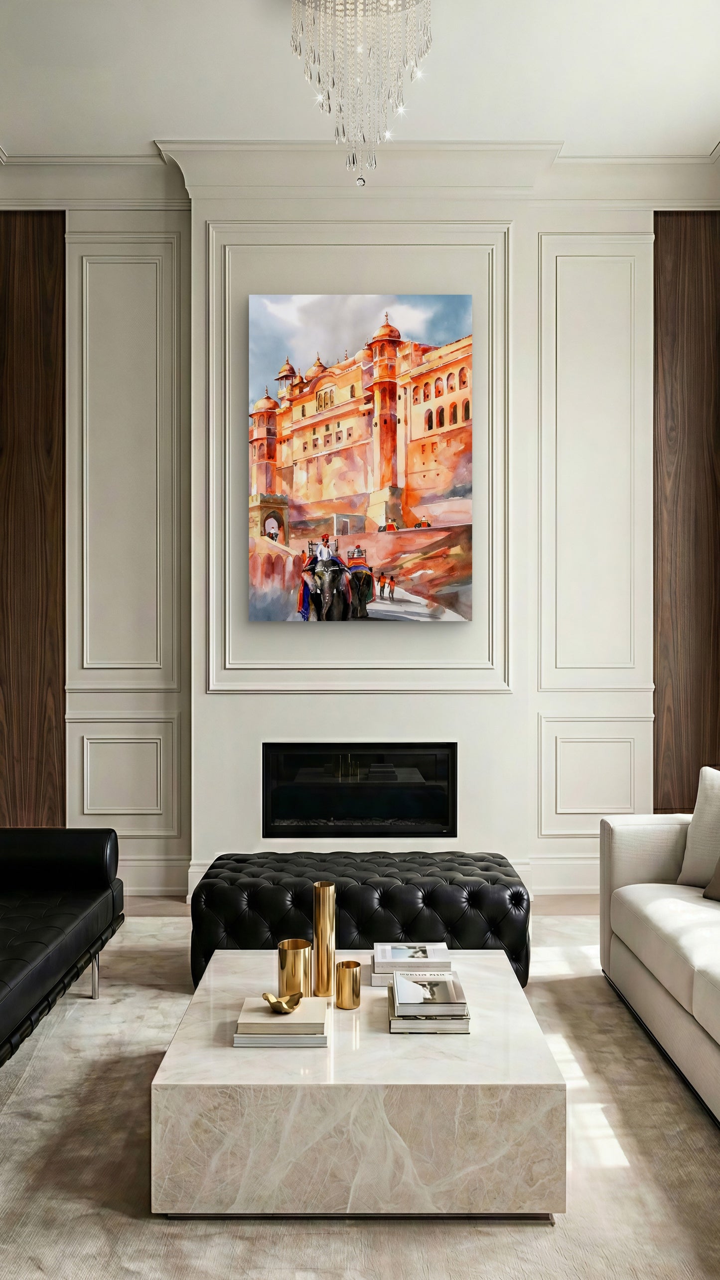 Elephant Ride at Amber Fort-Luxurious-Indian Culture &  Folk Art 3D Textured Wall Art | UV Printed Embossed Canvas Wall Frame for Home Decor,living Room