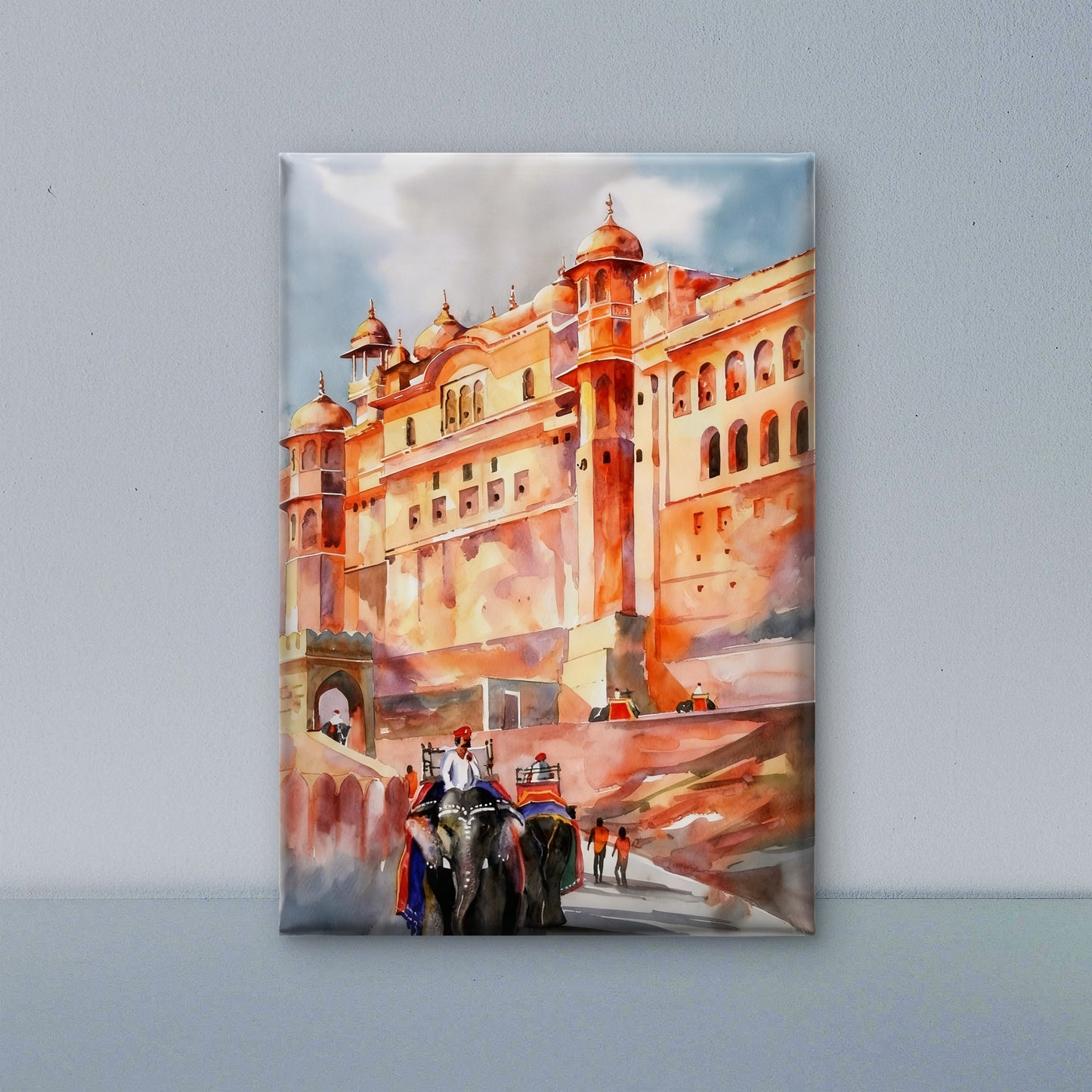 Elephant Ride at Amber Fort-Luxurious-Indian Culture &  Folk Art 3D Textured Wall Art | UV Printed Embossed Canvas Wall Frame for Home Decor,living Room