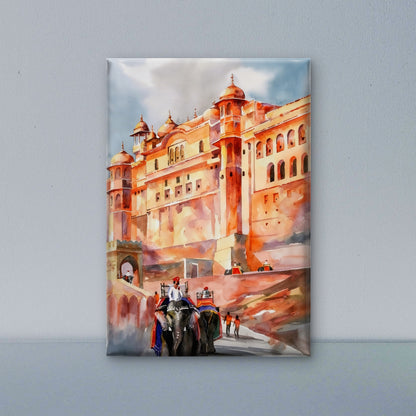 Elephant Ride at Amber Fort-Luxurious-Indian Culture &  Folk Art 3D Textured Wall Art | UV Printed Embossed Canvas Wall Frame for Home Decor,living Room