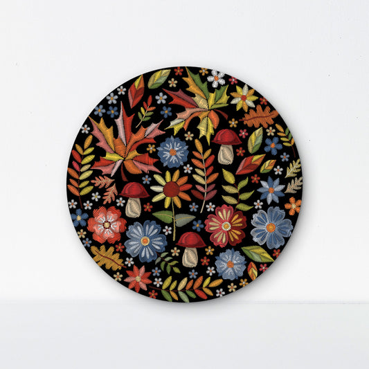 Round pattern with flowers,-Luxurious | 3D Textured Wall Art | UV Printed Embossed Canvas Wall Frame for living room