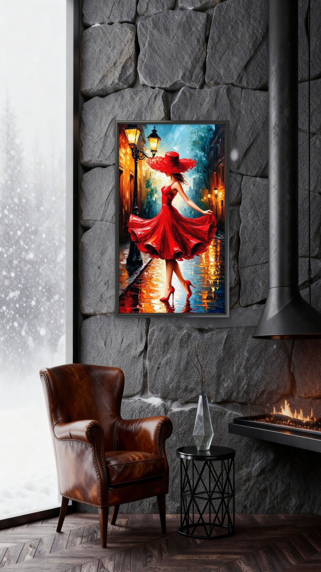 Expressive City Rain Night Luxurious-Lifestyle & Hobbies-3D Textured Wall Art | UV Embossed Canvas Wall Frame for Home decor and living room