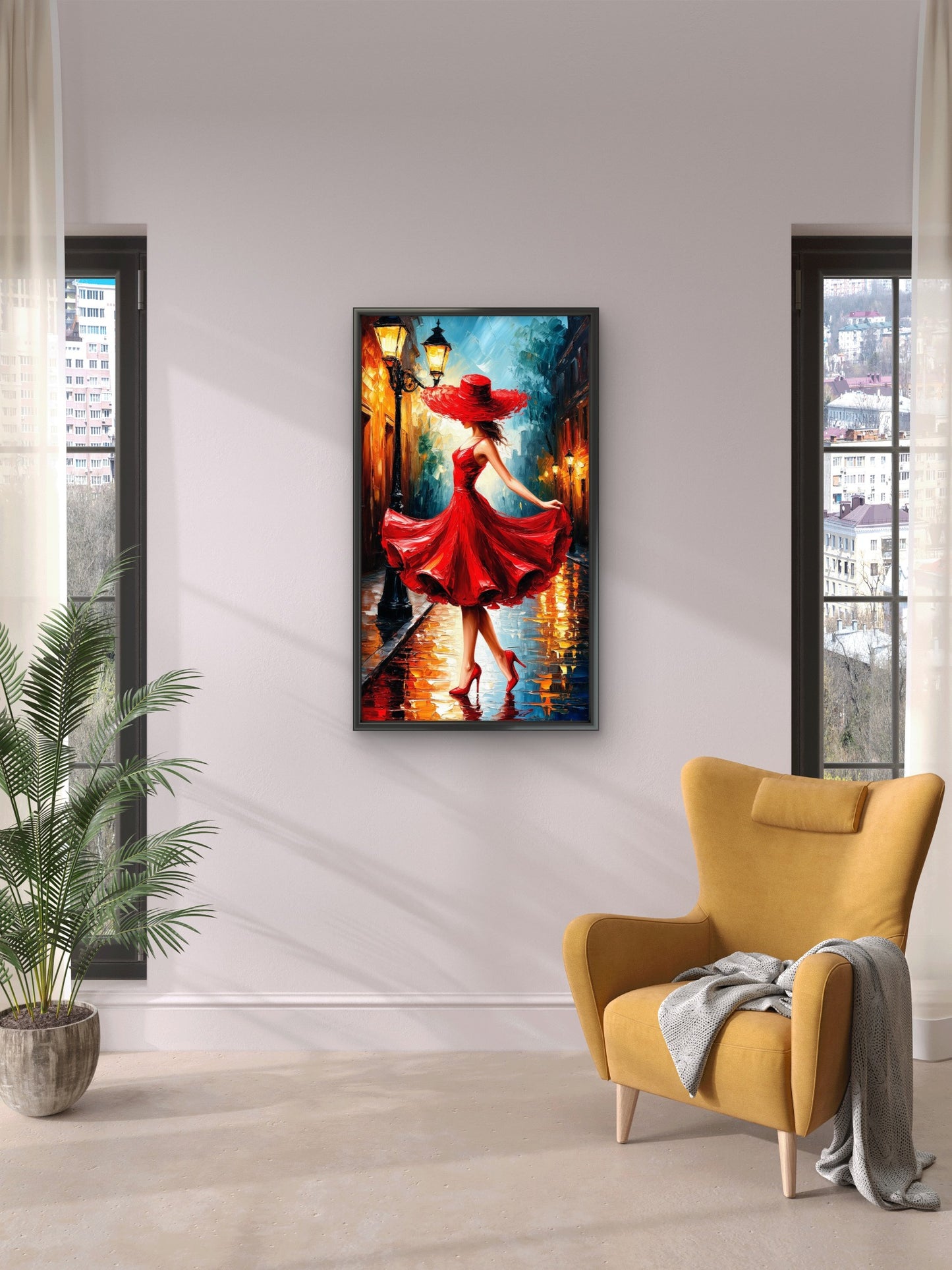 Expressive City Rain Night Luxurious-Lifestyle & Hobbies-3D Textured Wall Art | UV Embossed Canvas Wall Frame for Home decor and living room
