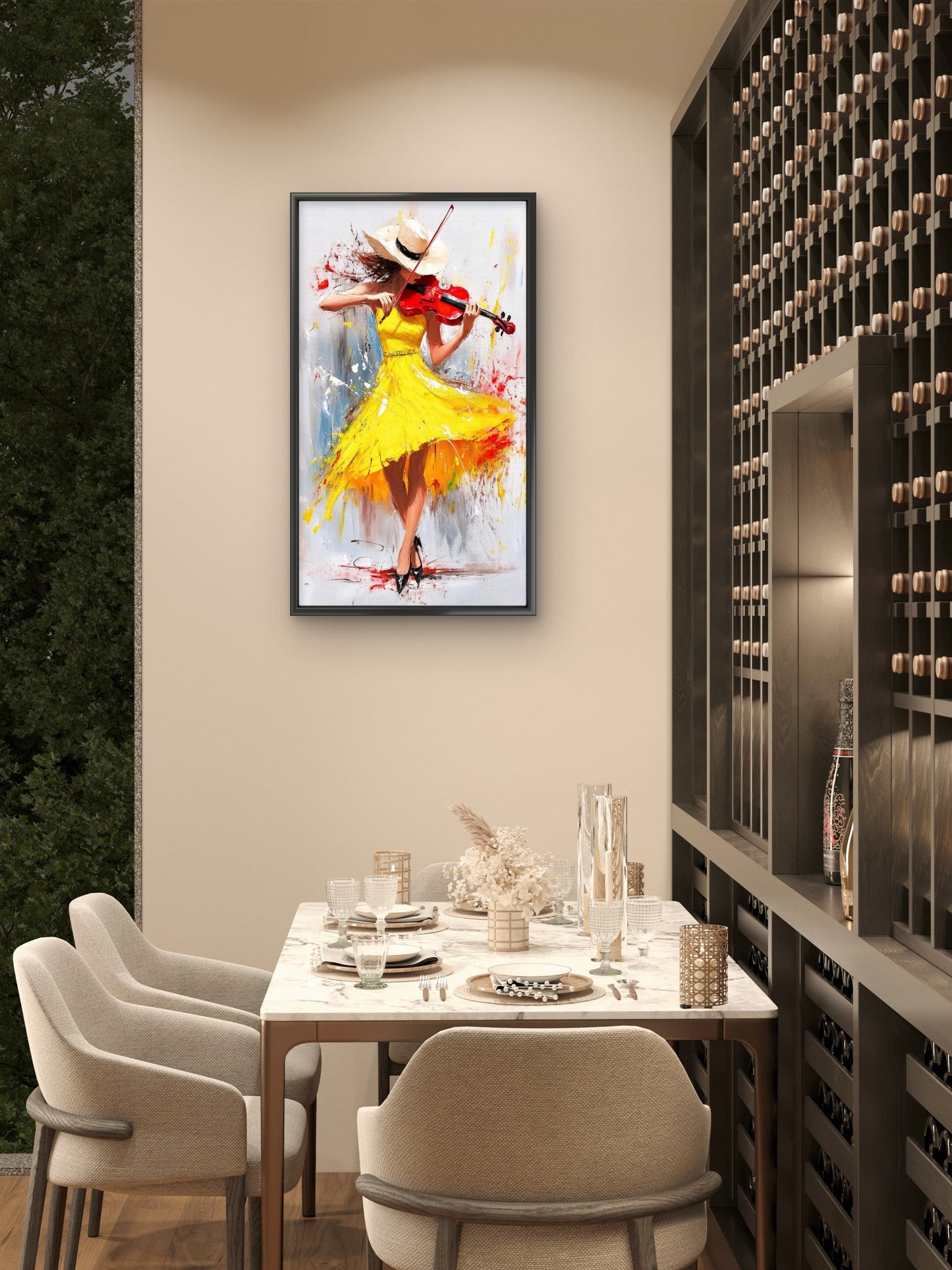 Expressive Woman Playing Red Violin Luxurious-Lifestyle & Hobbies-3D Textured Wall Art | UV Embossed Canvas Wall Frame for Home decor and living room