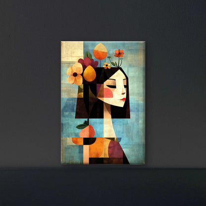 Floral Crown Cubist Portrait-Luxurious-Modern Art & Abstract| 3D Textured Wall Art | UV Printed Embossed Canvas Wall Frame for Office,Meditation Space
