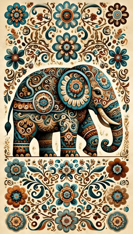 Floral Elephant Majesty Folk Art Elegance-Luxurious-Indian Culture &  Folk Art 3D Textured Wall Art | UV Printed Embossed Canvas Wall Frame for Home Decor,living Room