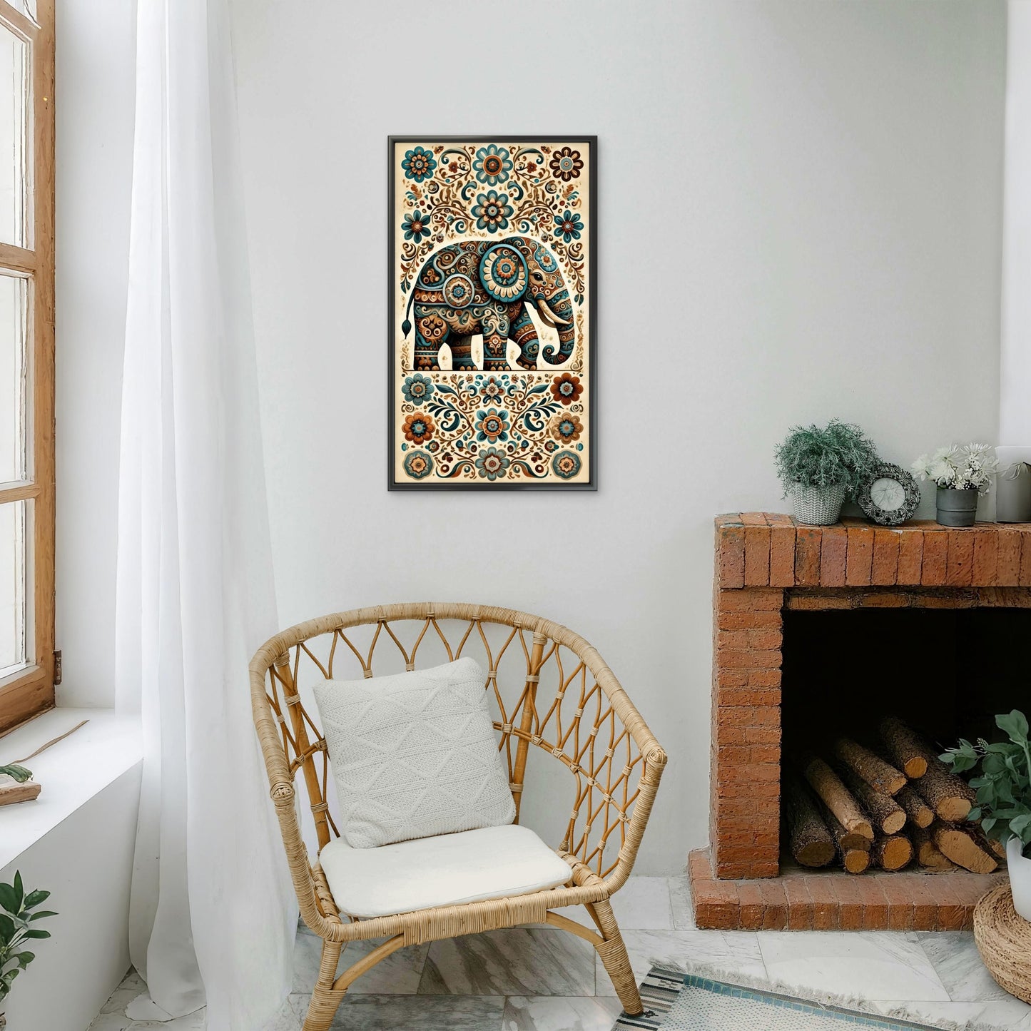 Floral Elephant Majesty Folk Art Elegance-Luxurious-Indian Culture &  Folk Art 3D Textured Wall Art | UV Printed Embossed Canvas Wall Frame for Home Decor,living Room