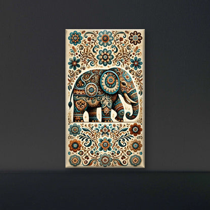 Floral Elephant Majesty Folk Art Elegance-Luxurious-Indian Culture &  Folk Art 3D Textured Wall Art | UV Printed Embossed Canvas Wall Frame for Home Decor,living Room