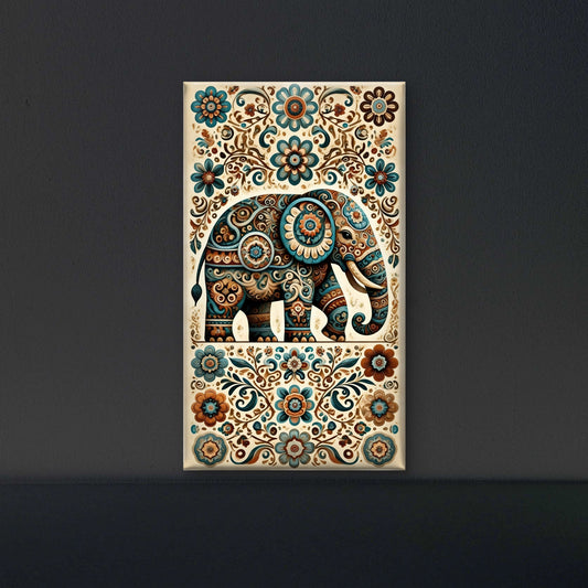 Floral Elephant Majesty Folk Art Elegance-Luxurious-Indian Culture &  Folk Art 3D Textured Wall Art | UV Printed Embossed Canvas Wall Frame for Home Decor,living Room