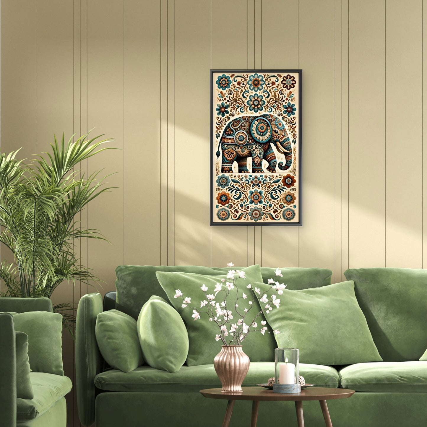 Floral Elephant Majesty Folk Art Elegance-Luxurious-Indian Culture &  Folk Art 3D Textured Wall Art | UV Printed Embossed Canvas Wall Frame for Home Decor,living Room