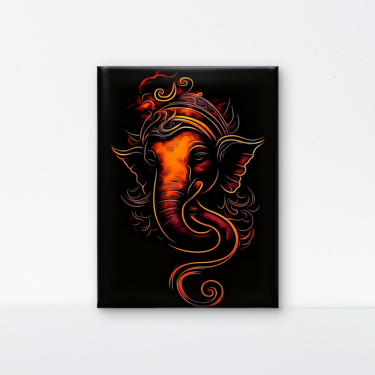 Ganesha Glowing Digital art-Luxurious-Spiritual & Mindful 3D Textured Wall Art | UV Printed Embossed Canvas Wall Frame for Prayer room ,Meditation Space