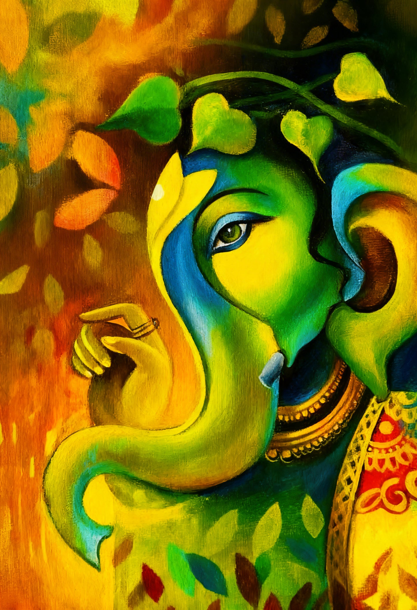 Ganesha Abstract digital Painting-Luxurious-Spiritual & Mindful 3D Textured Wall Art | UV Printed Embossed Canvas Wall Frame for Prayer room ,Meditation Space