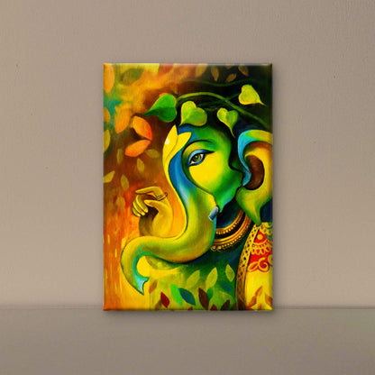 Ganesha Abstract digital Painting-Luxurious-Spiritual & Mindful 3D Textured Wall Art | UV Printed Embossed Canvas Wall Frame for Prayer room ,Meditation Space
