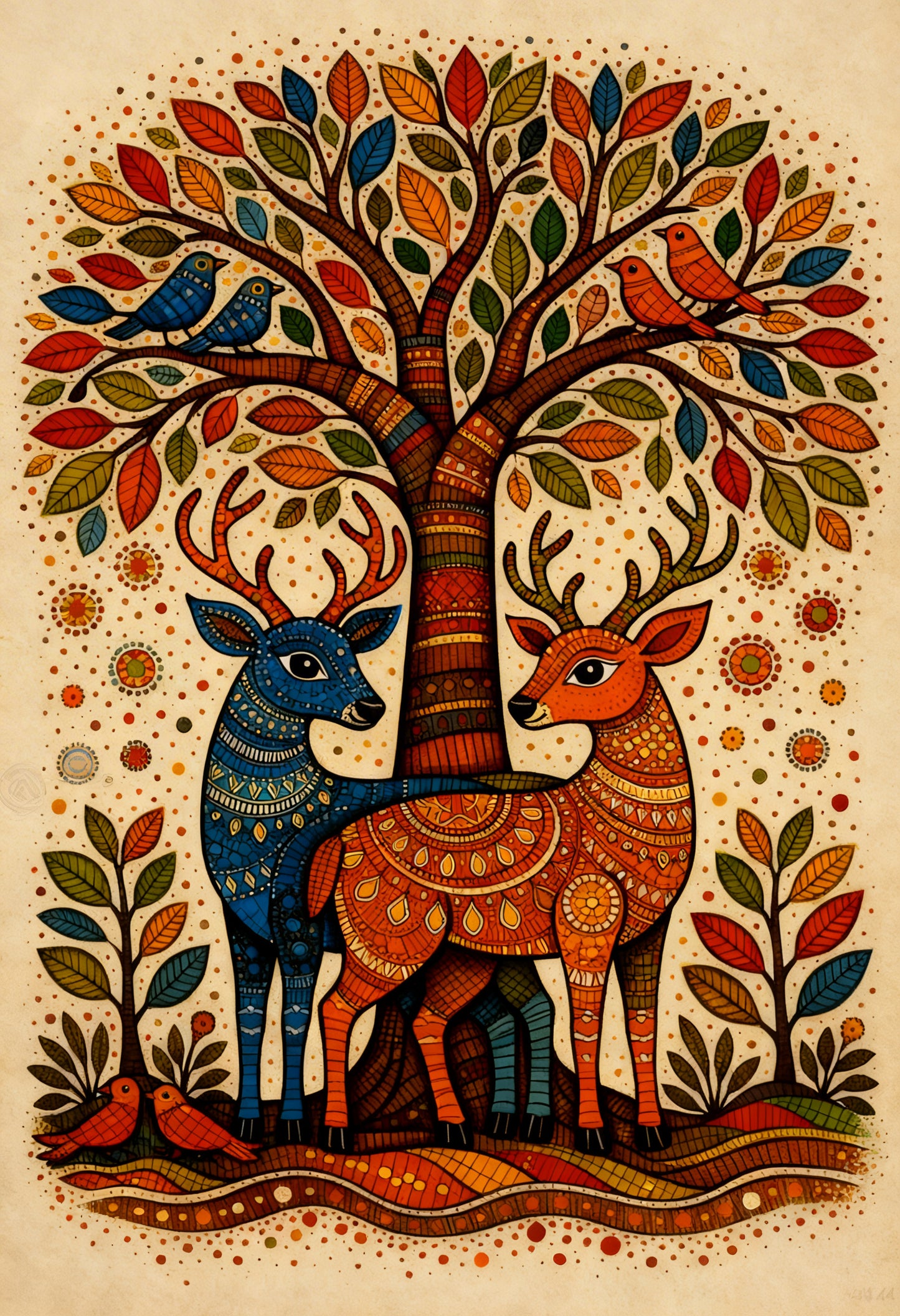 Gond Folk Art-Luxurious-Indian Culture &  Folk Art 3D Textured Wall Art | UV Printed Embossed Canvas Wall Frame for Home Decor,living Room