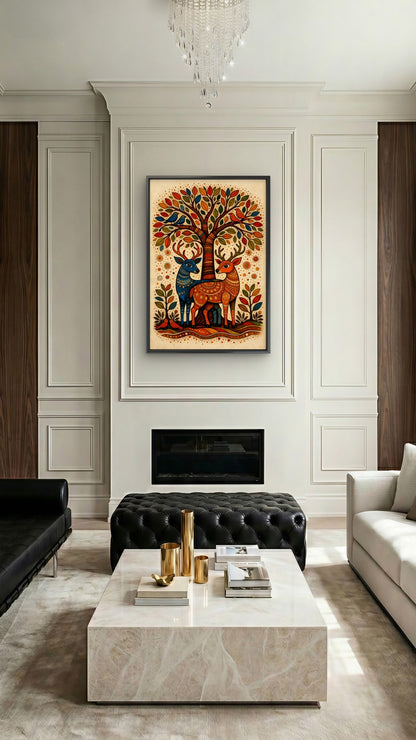 Gond Folk Art-Luxurious-Indian Culture &  Folk Art 3D Textured Wall Art | UV Printed Embossed Canvas Wall Frame for Home Decor,living Room