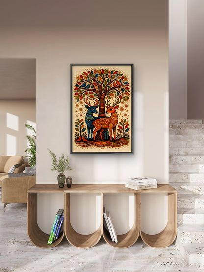 Gond Folk Art-Luxurious-Indian Culture &  Folk Art 3D Textured Wall Art | UV Printed Embossed Canvas Wall Frame for Home Decor,living Room